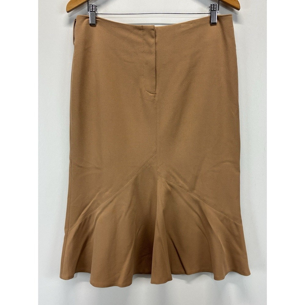 Vtg Newport News Midi Skirt Sz 12 Flounce Camel Color Classic Refined Capsule